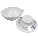 Кухонные весы Irit Ir-7131 выполнены в белом корпусе с фиолетовыми вставками.